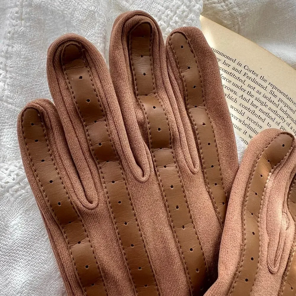 Vintage 90s Brown Tan Driving Gloves Large